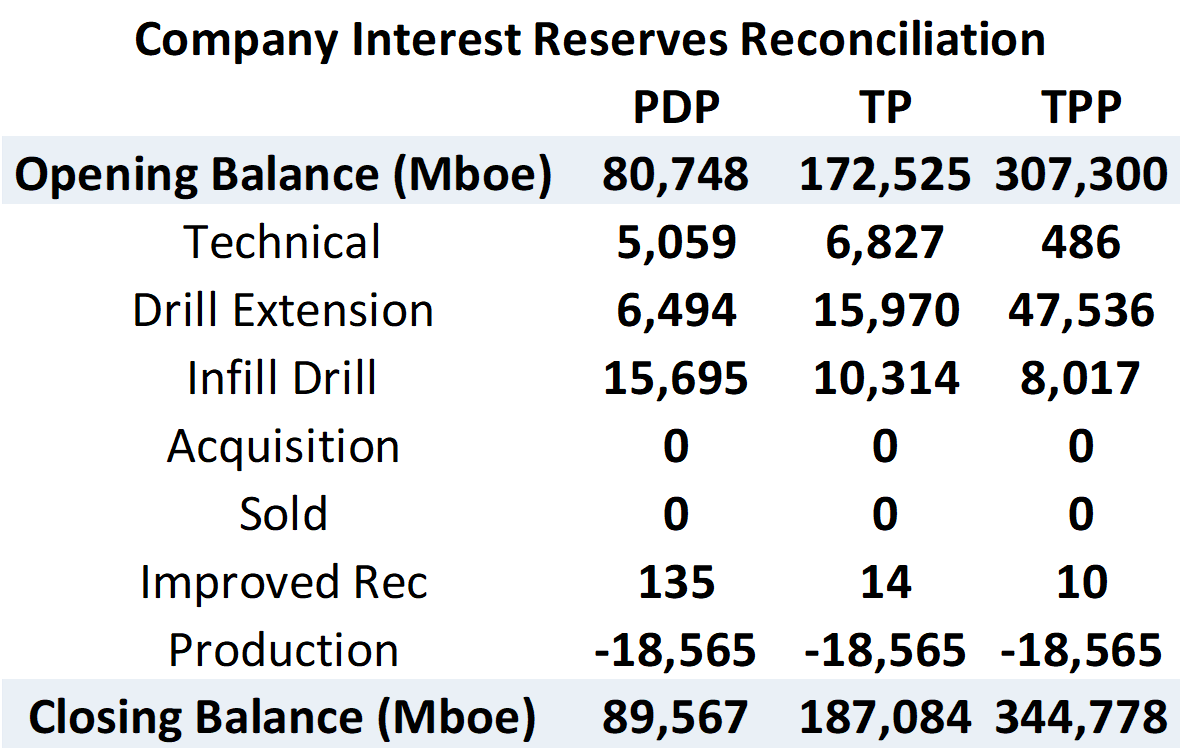 Company Interest Reserves Table